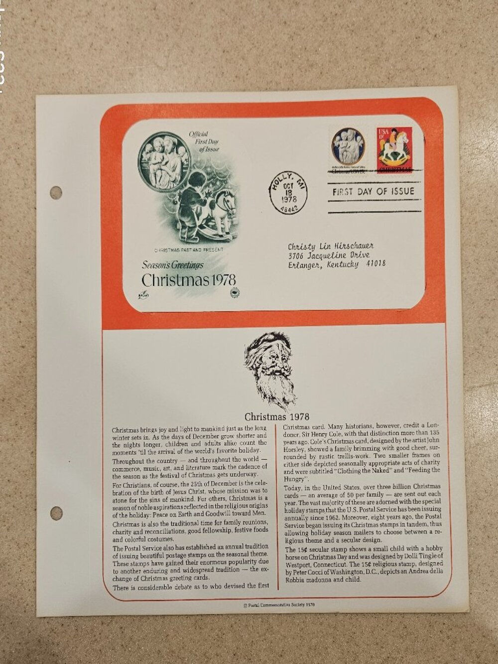 RARE COLLECTIBLE USPS 1ST DAY ISSUE COVER CHRISTMAS 1978 SEASONS GREETINGS STAMP